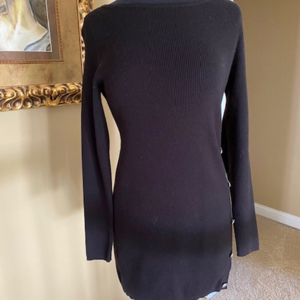 WHBM Black Sweater Mini Dress (or Long Sweater) w/buttons on side Size L
